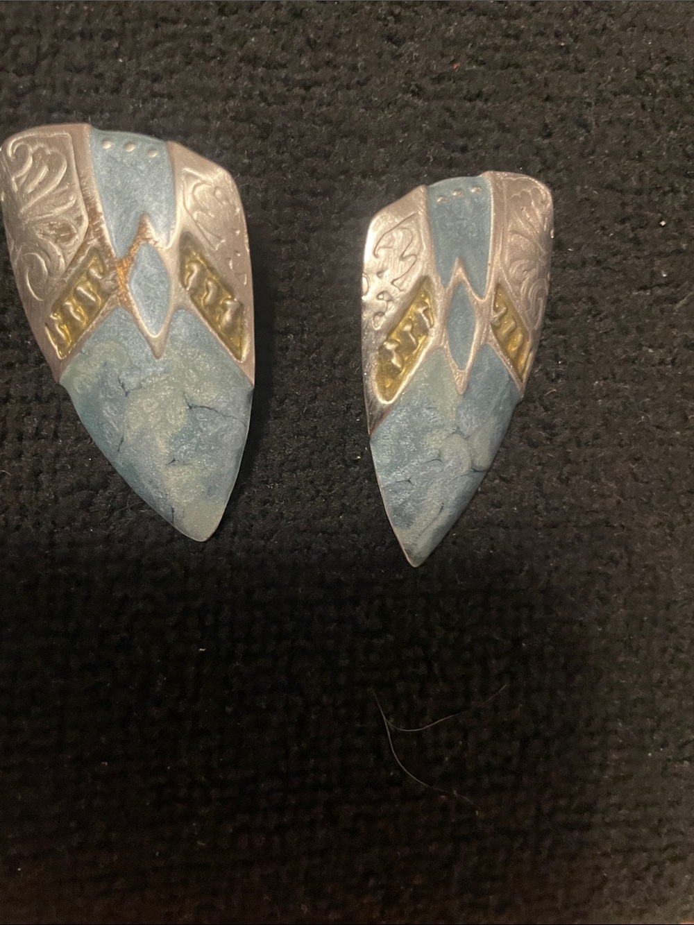 Blue Teardrop Women’s Earrings with Silver,Blue & Gold Accents